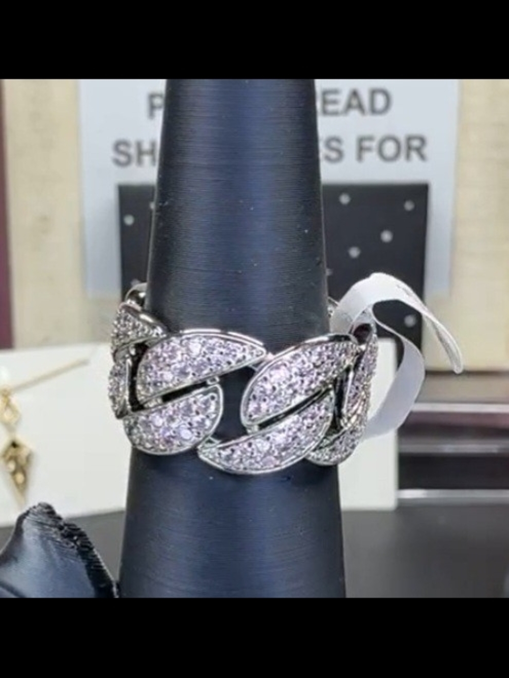 Silver Pavé Rose Quartz Link Cubic Zirconia Rhodium Plating